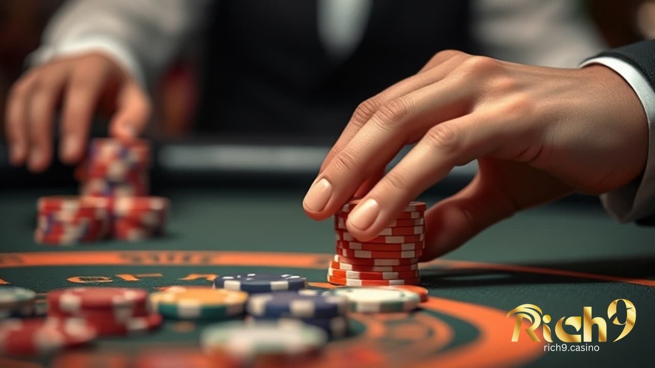 a hands betting casino chips on casino table