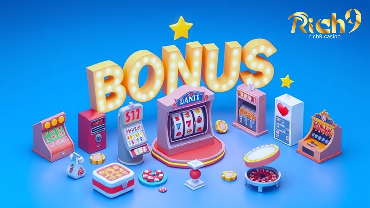 casino games and equipment, with the large word BONUS above it.