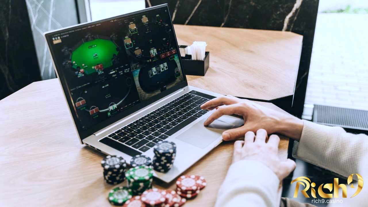 a laptop displays online casino games