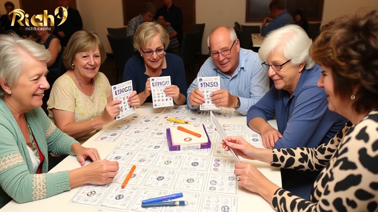 a group of people playing bingo